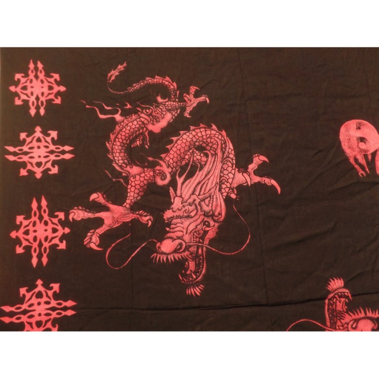 Tenture/paréo noir 2 dragons roses