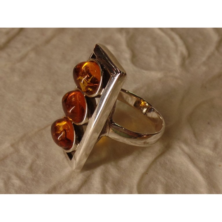 Bague argent et ambre 3 perles