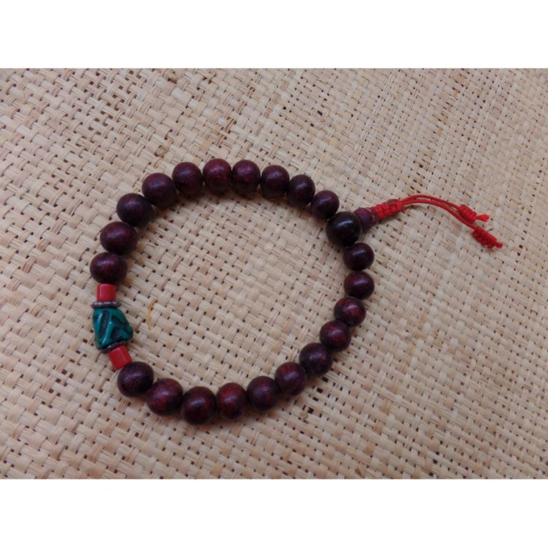 Bracelet mala rosewood/corail turquoise