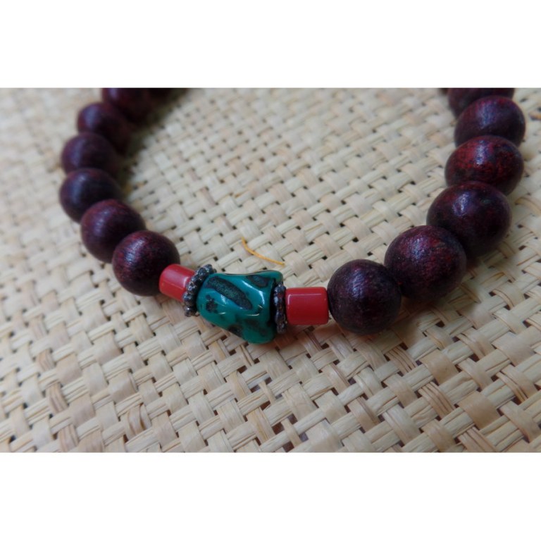 Bracelet mala rosewood/corail turquoise