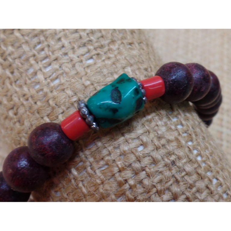 Bracelet mala rosewood/corail turquoise