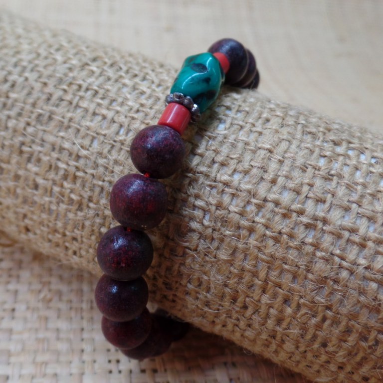 Bracelet mala rosewood/corail turquoise