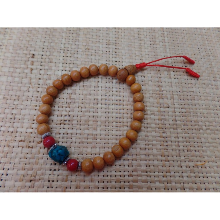 Bracelet mala perles bois/corail/turquoise