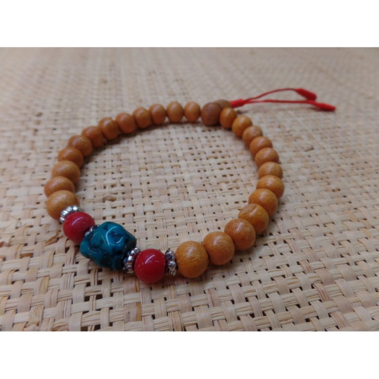 Bracelet mala perles bois/corail/turquoise