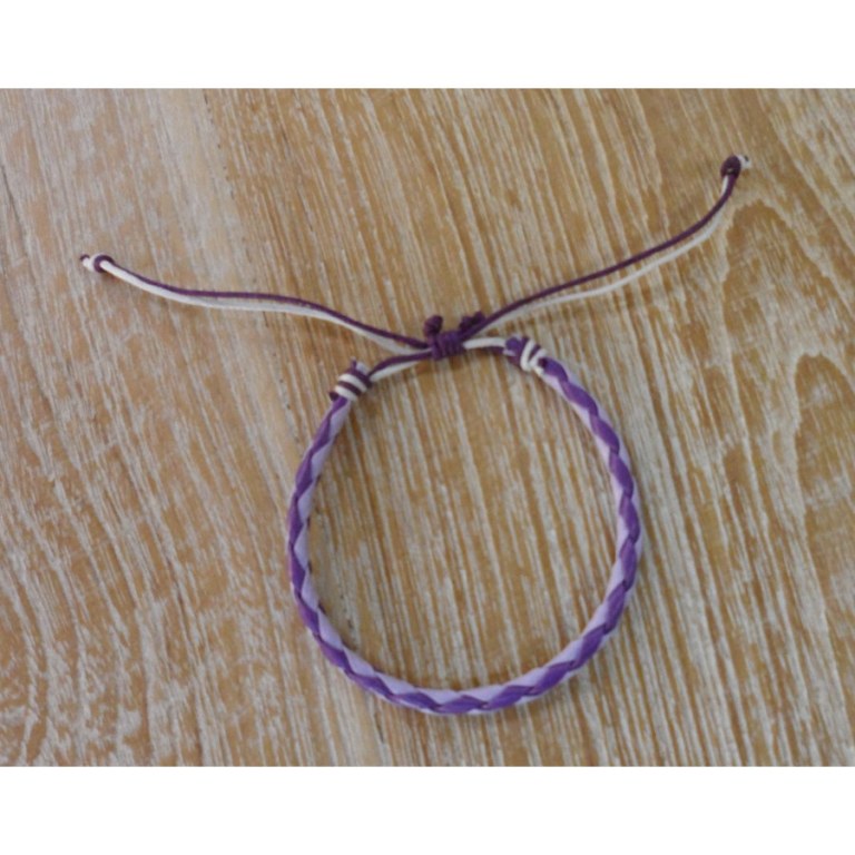 Bracelet rond cuir tressé 2 mauves