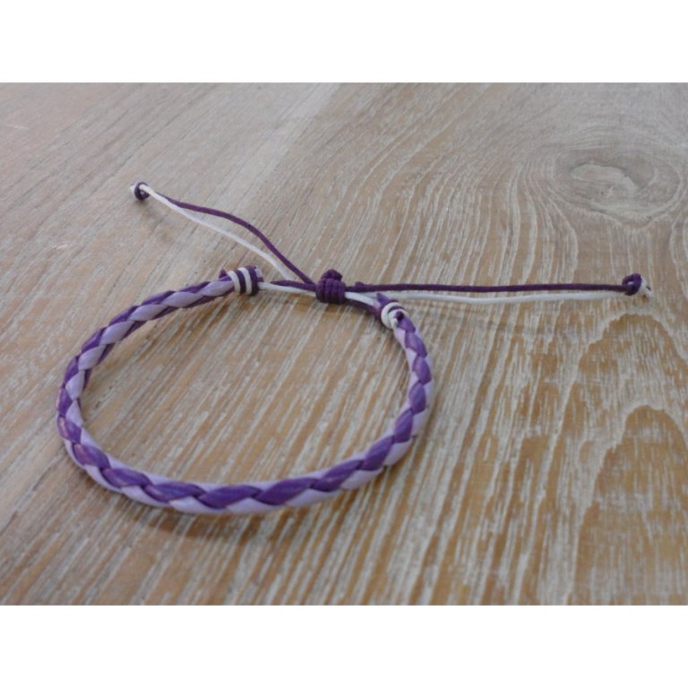 Bracelet rond cuir tressé 2 mauves