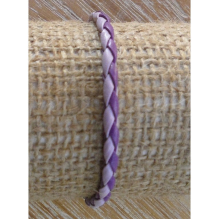 Bracelet rond cuir tressé 2 mauves