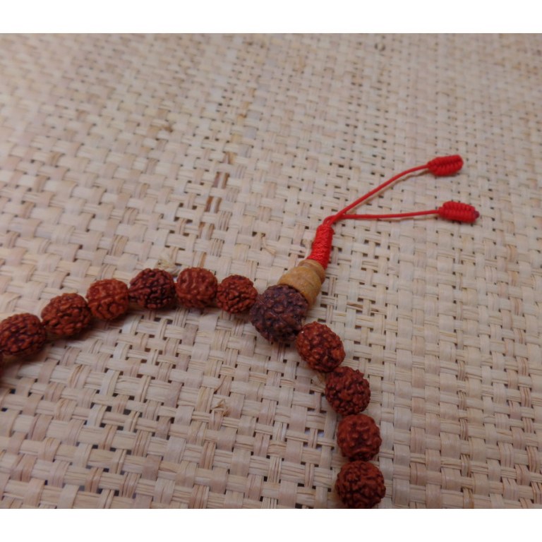 Bracelet mala 26 perles rudraksha/corail/turquoise 