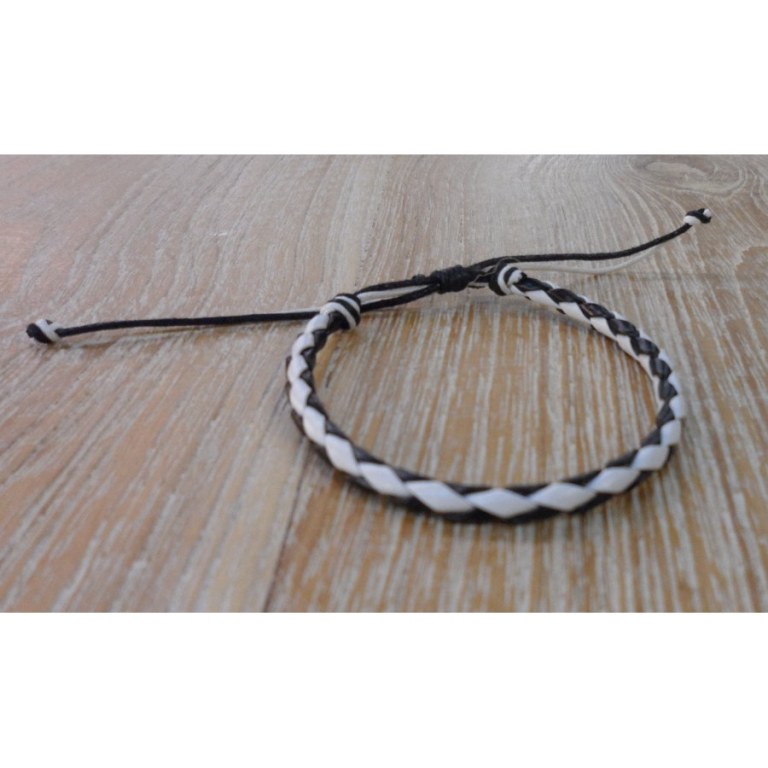 Bracelet rond cuir tressé noir et blanc