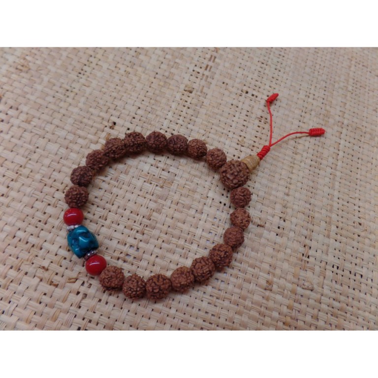 Bracelet mala 22 perles rudraksha/corail/turquoise 3