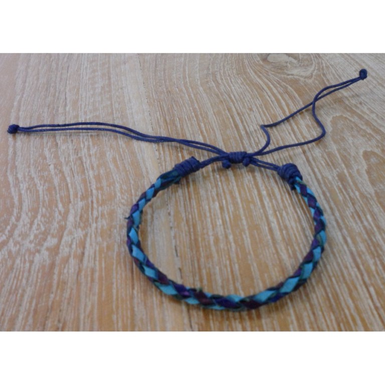Bracelet rond cuir tressé 2 bleu