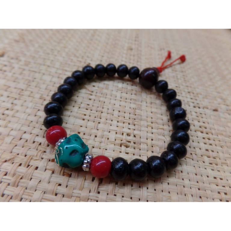 Bracelet mala bois de rose/corail/turquoise