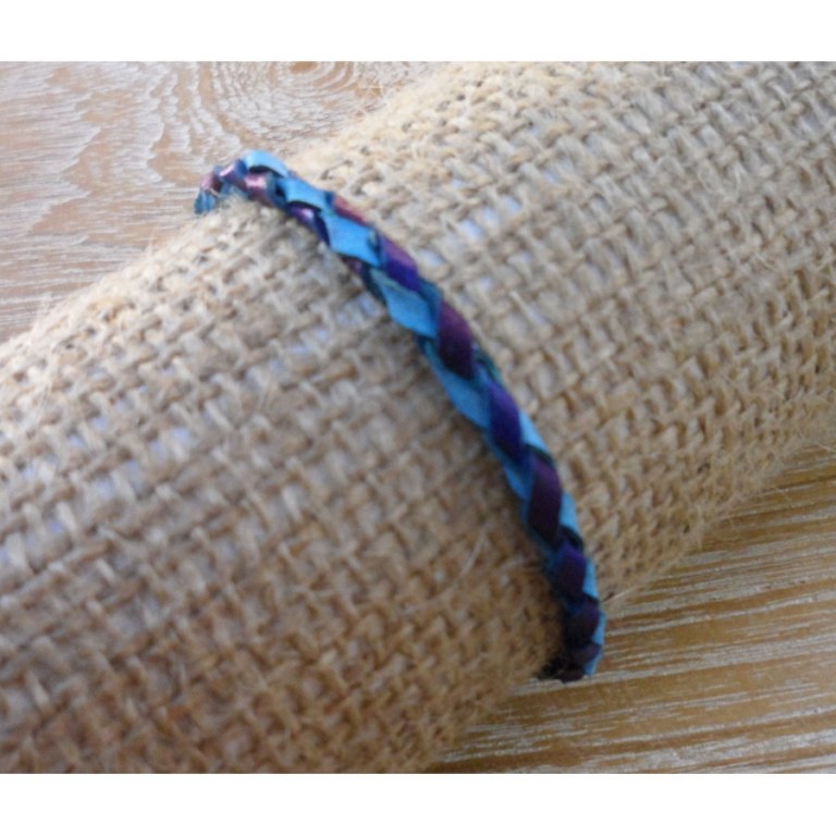 Bracelet rond cuir tressé 2 bleu