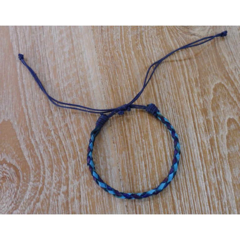 Bracelet rond cuir tressé 2 bleu