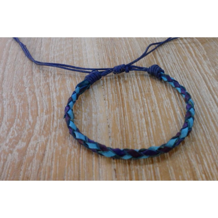 Bracelet rond cuir tressé 2 bleu