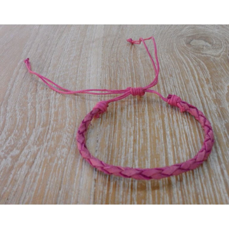 Bracelet rond cuir tressé rose clair