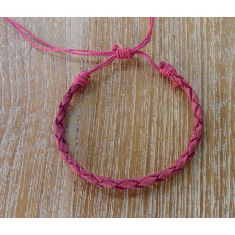 Bracelet rond cuir tressé rose clair