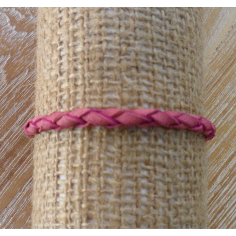 Bracelet rond cuir tressé rose clair