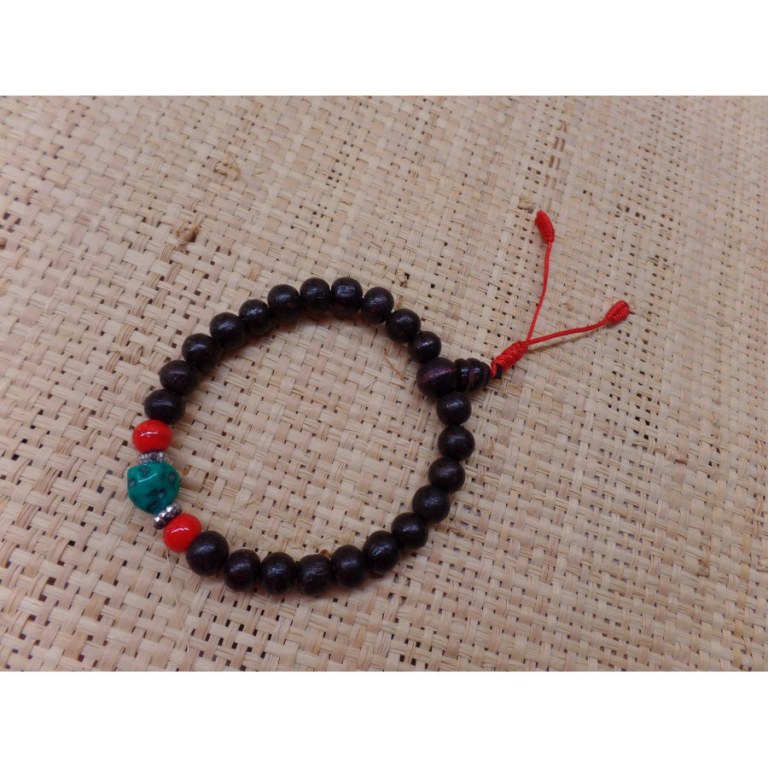 Bracelet mala bois de rose/corail/turquoise