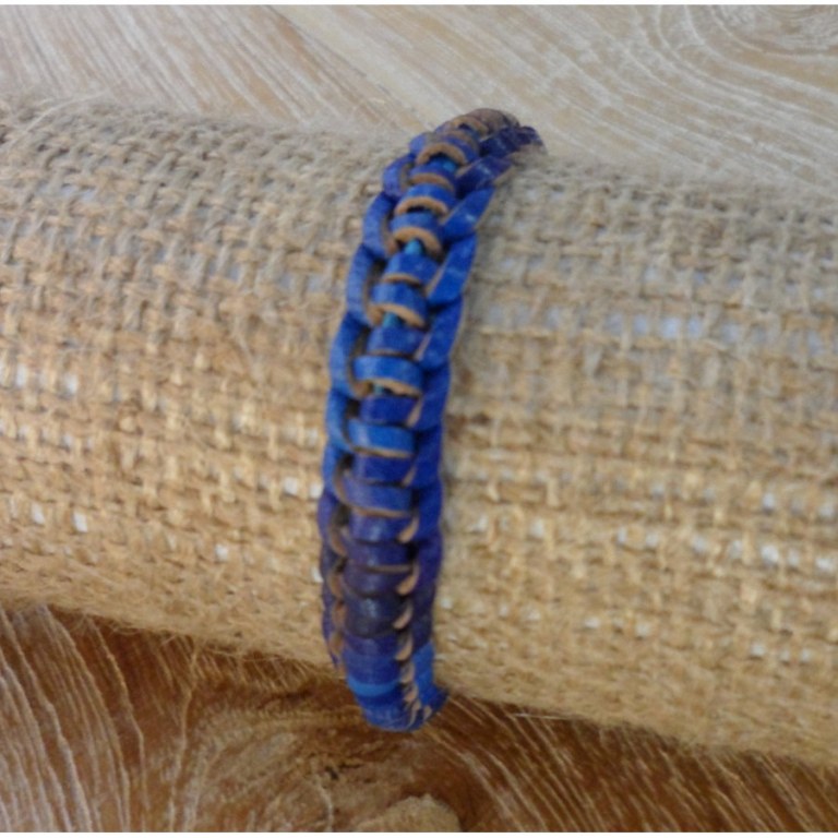 Bracelet cuir macramé bleu 