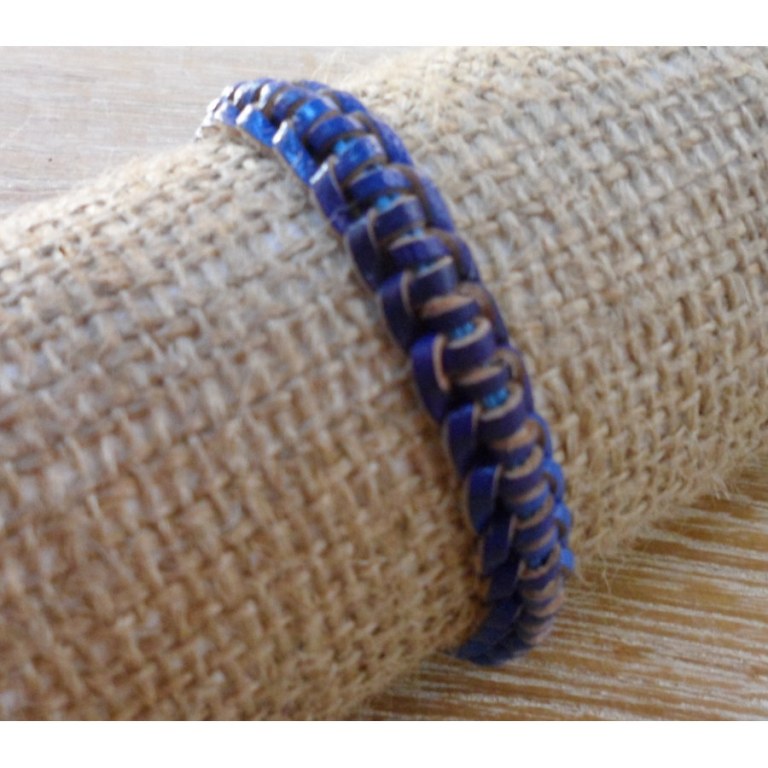 Bracelet cuir macramé bleu 