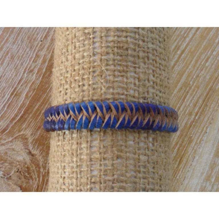 Bracelet cuir bleu natté