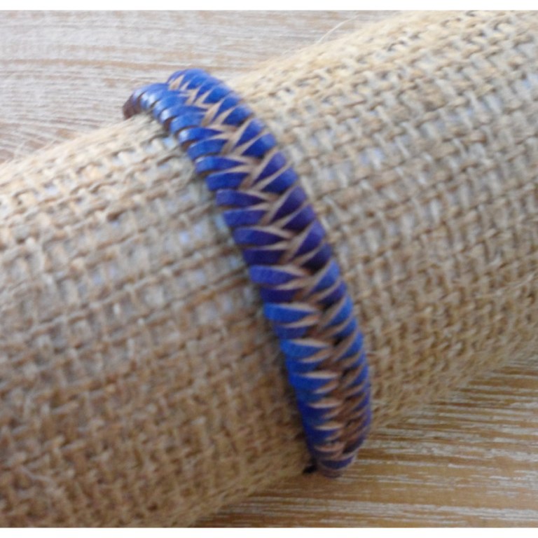 Bracelet cuir bleu natté