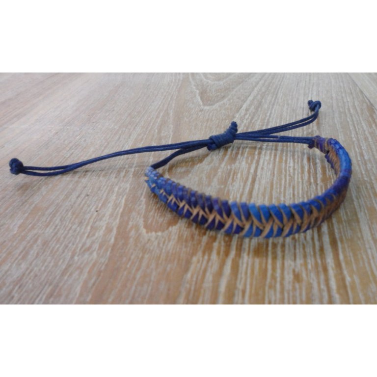 Bracelet cuir bleu natté