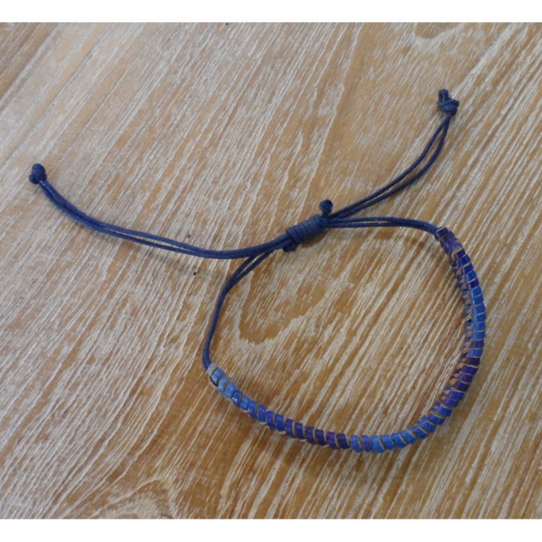 Bracelet cuir bleu natté