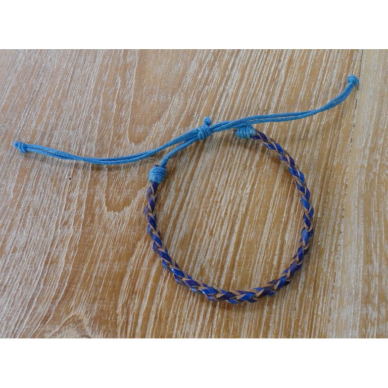 Bracelet cuir rond bleu tressé 