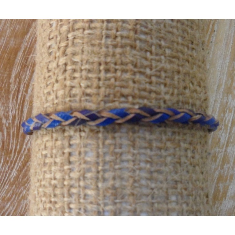 Bracelet cuir rond bleu tressé 