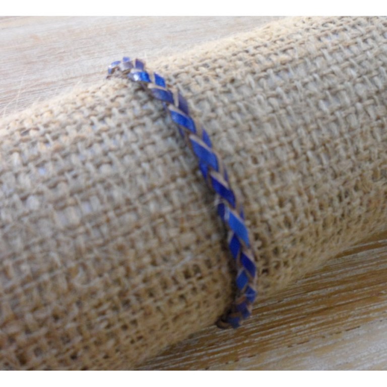 Bracelet cuir rond bleu tressé 