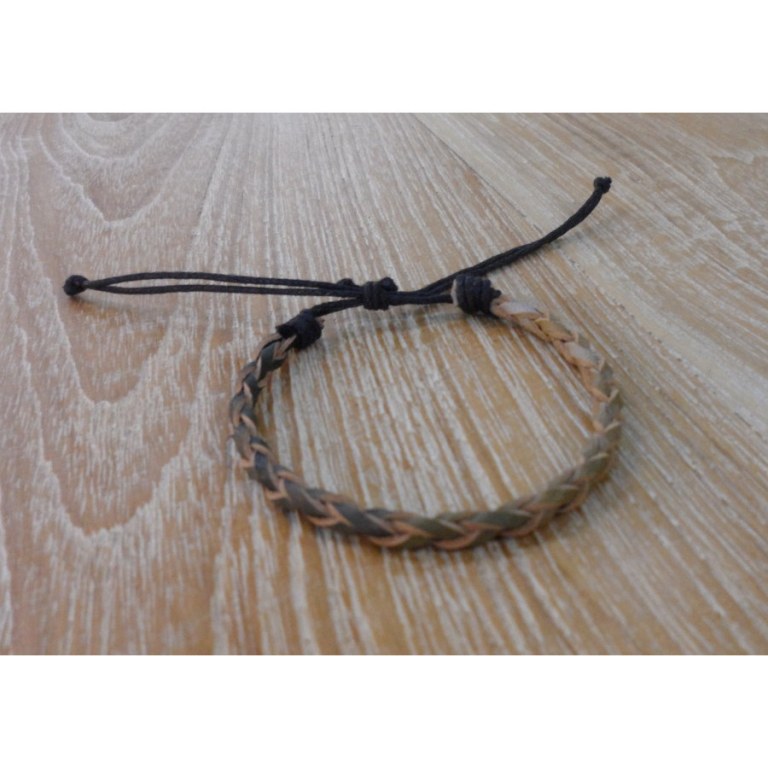 Bracelet cuir rond gris tressé 