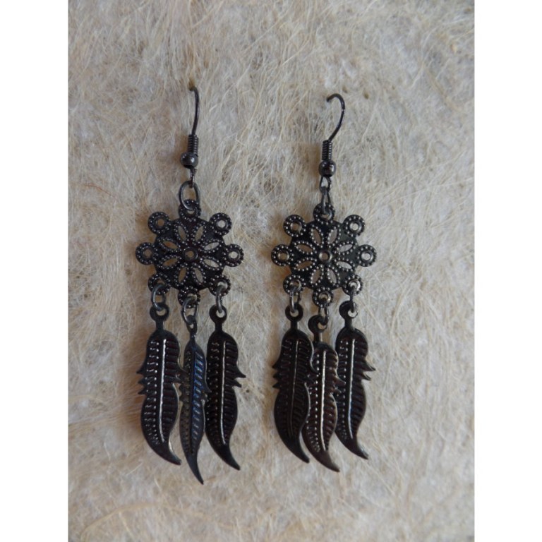 Pendants d'oreilles fleurs et plumes