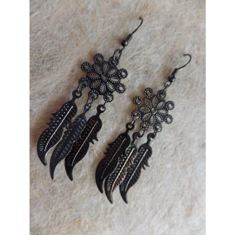 Pendants d'oreilles fleurs et plumes