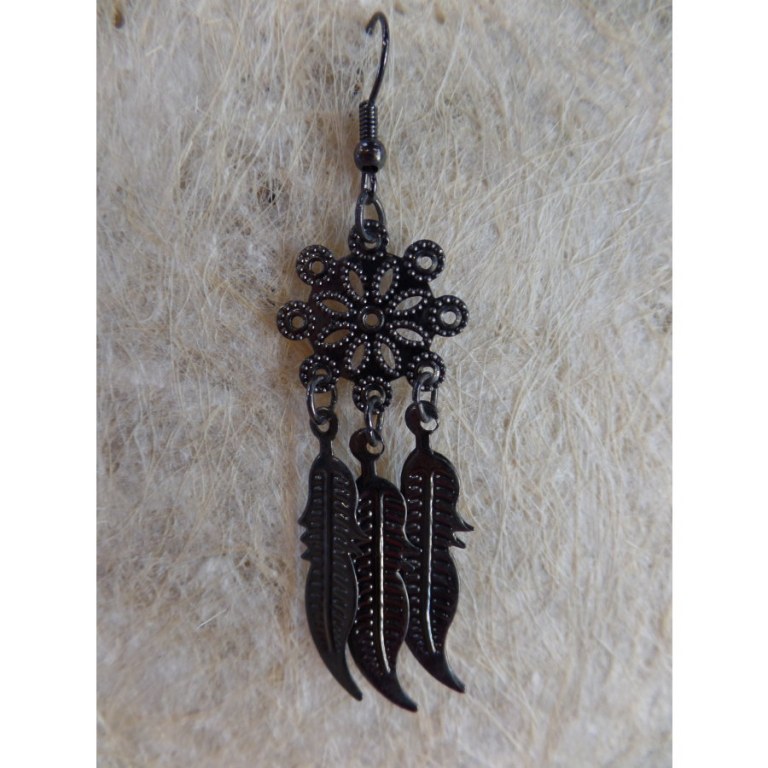 Pendants d'oreilles fleurs et plumes