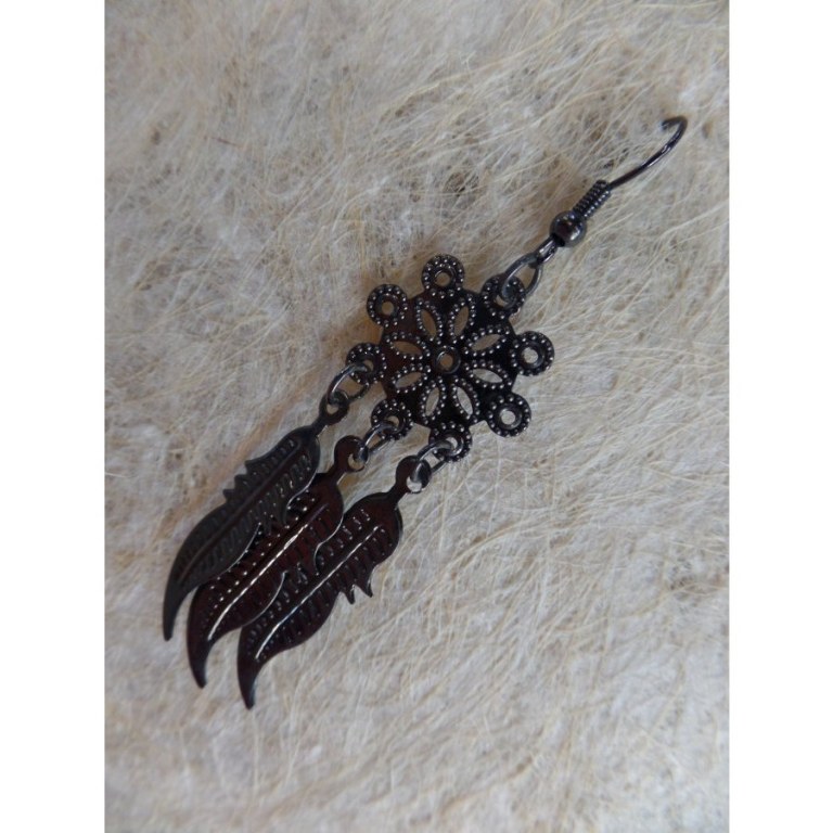 Pendants d'oreilles fleurs et plumes