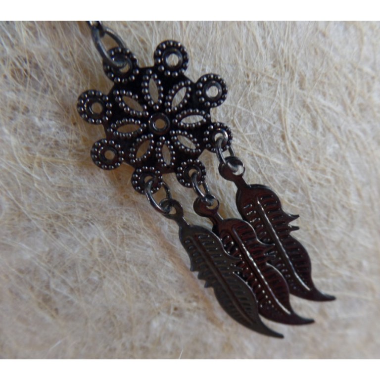 Pendants d'oreilles fleurs et plumes