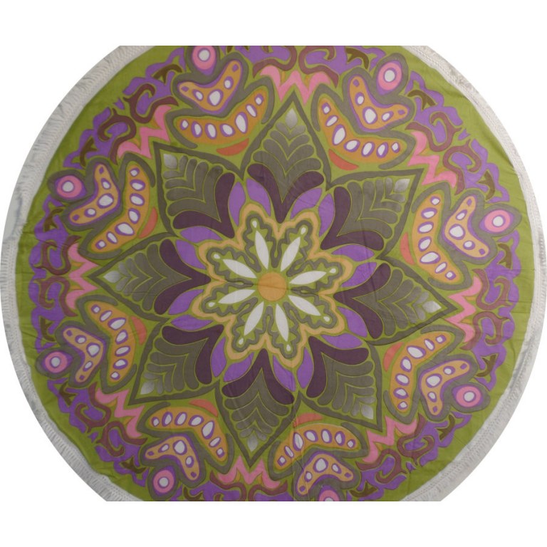 Nappe ronde mandala color vert/mauve/orange