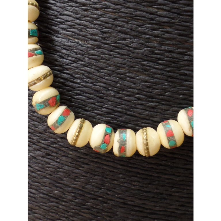 Mala corne de yak/turquoise et corail