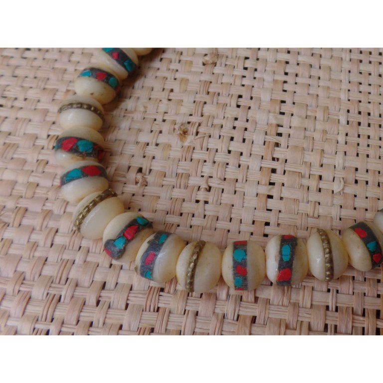 Mala corne de yak/turquoise et corail