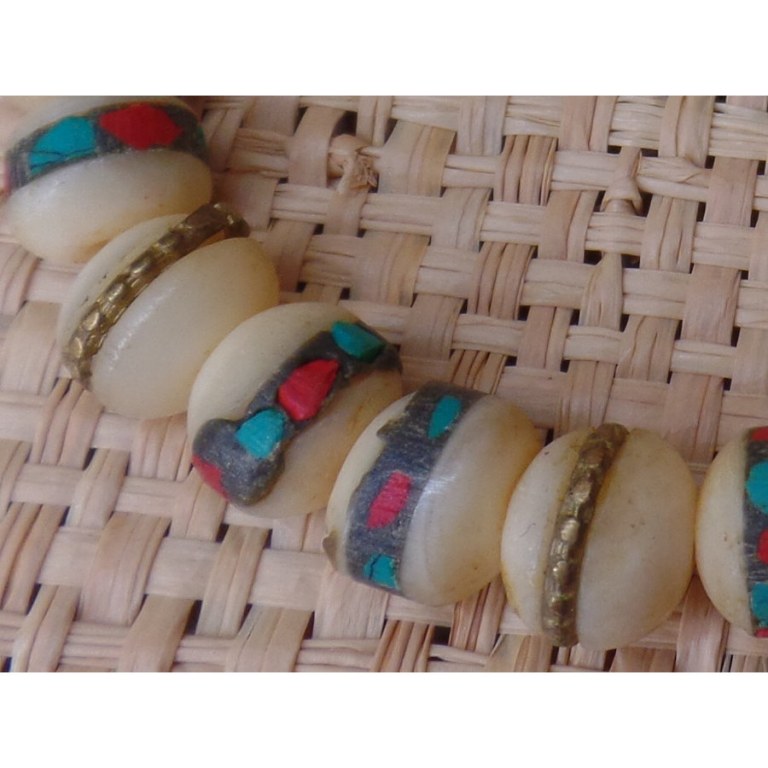 Mala corne de yak/turquoise et corail