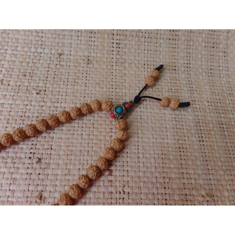 Mala 87 cm Rudraksha suméru turquoise/corail