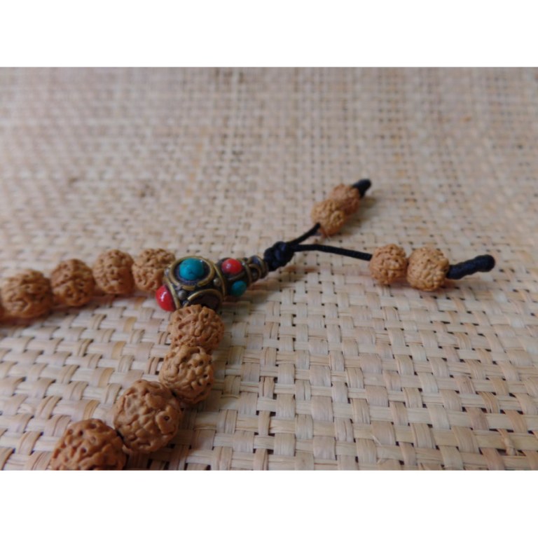 Mala 87 cm Rudraksha suméru turquoise/corail