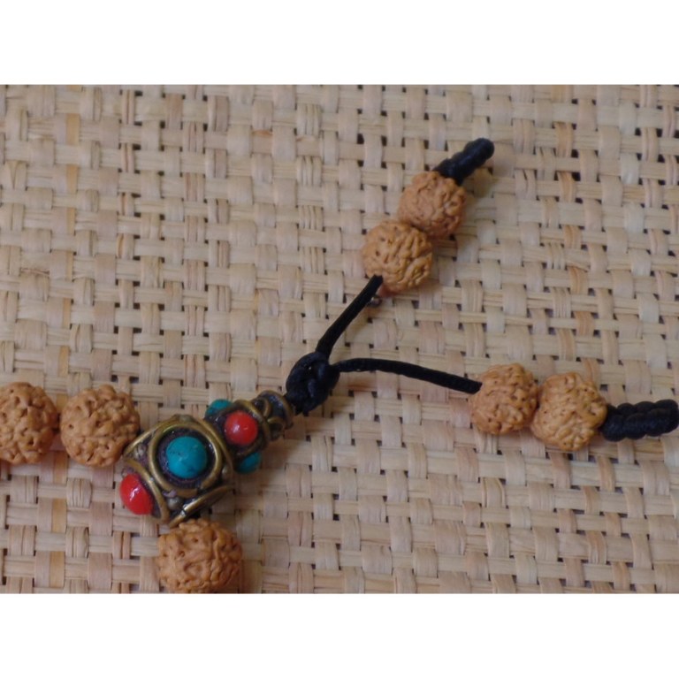 Mala 87 cm Rudraksha suméru turquoise/corail