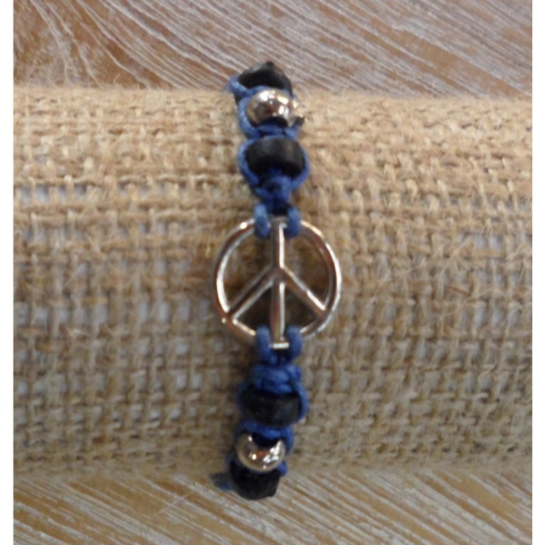 Bracelet macramé bleu peace and love 