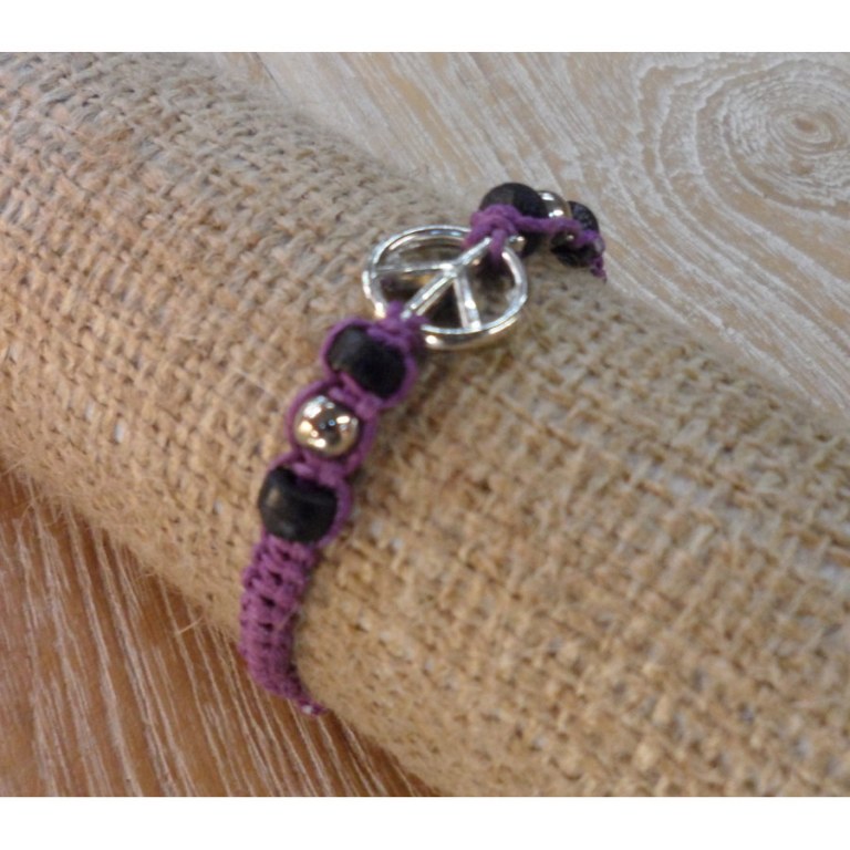 Bracelet macramé mauve peace and love 