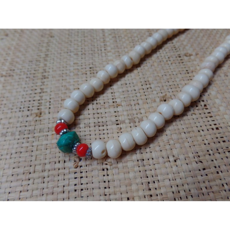 Mala os de yak/turquoise et corail avec compteur