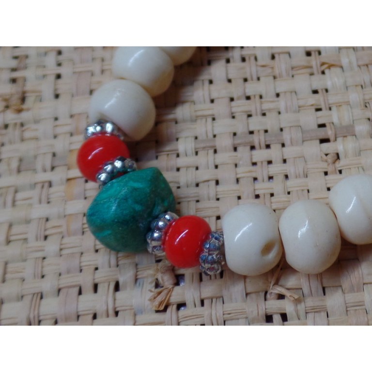 Mala os de yak/turquoise et corail avec compteur