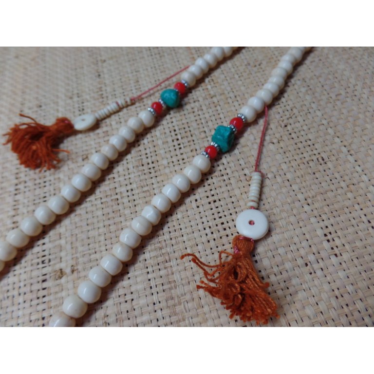 Mala os de yak/turquoise et corail avec compteur